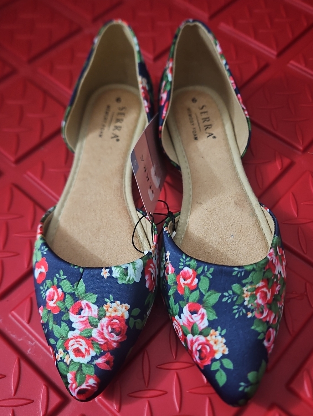 Serra Navy Floral Pointed Toe D'Orsay Flats